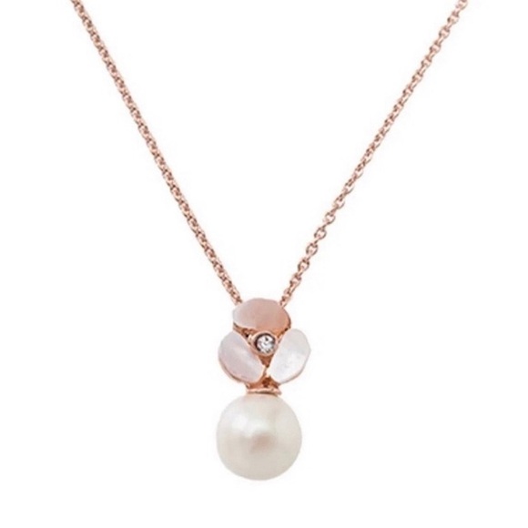 KATE SPADE • Disco Pansy Cream Pearl Rose Gold Mini Drop Necklace - Picture 1 of 5